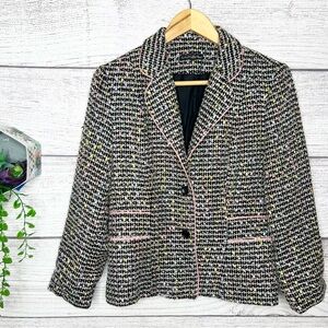 Pierri New York Black Pastel Multicolor Tweed Blazer Jacket Size Small